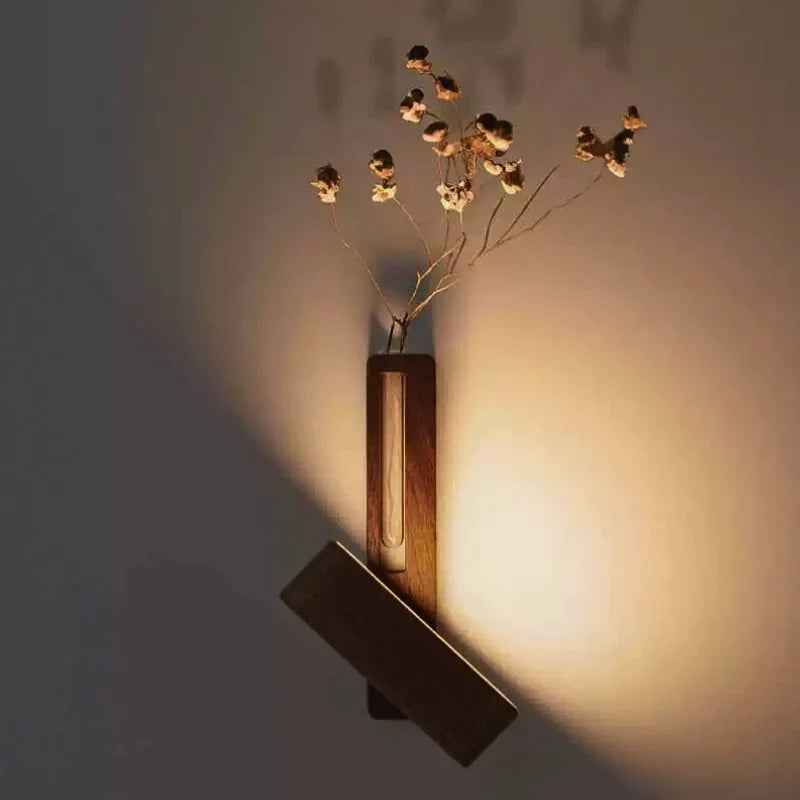 Wood vase wall light detail