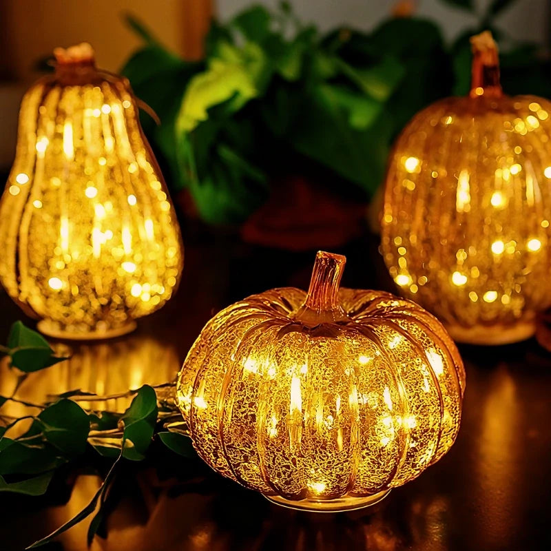 Pumpkin Light, Hand Blown Mercury Glass Lamp, Single or Set of 3