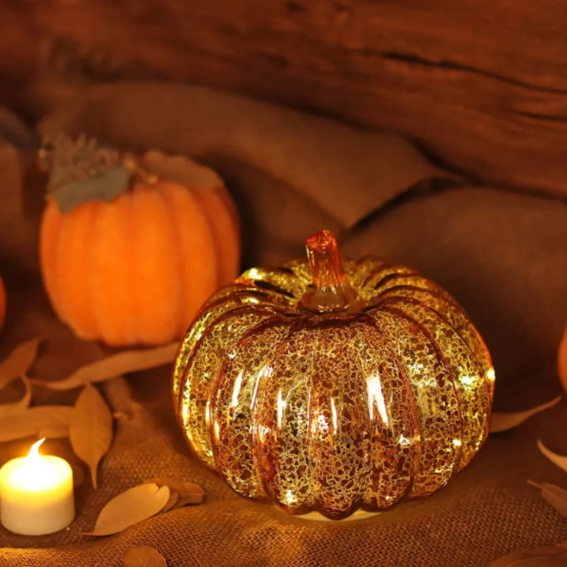 Pumpkin Light, Hand Blown Mercury Glass Lamp, Single or Set of 3