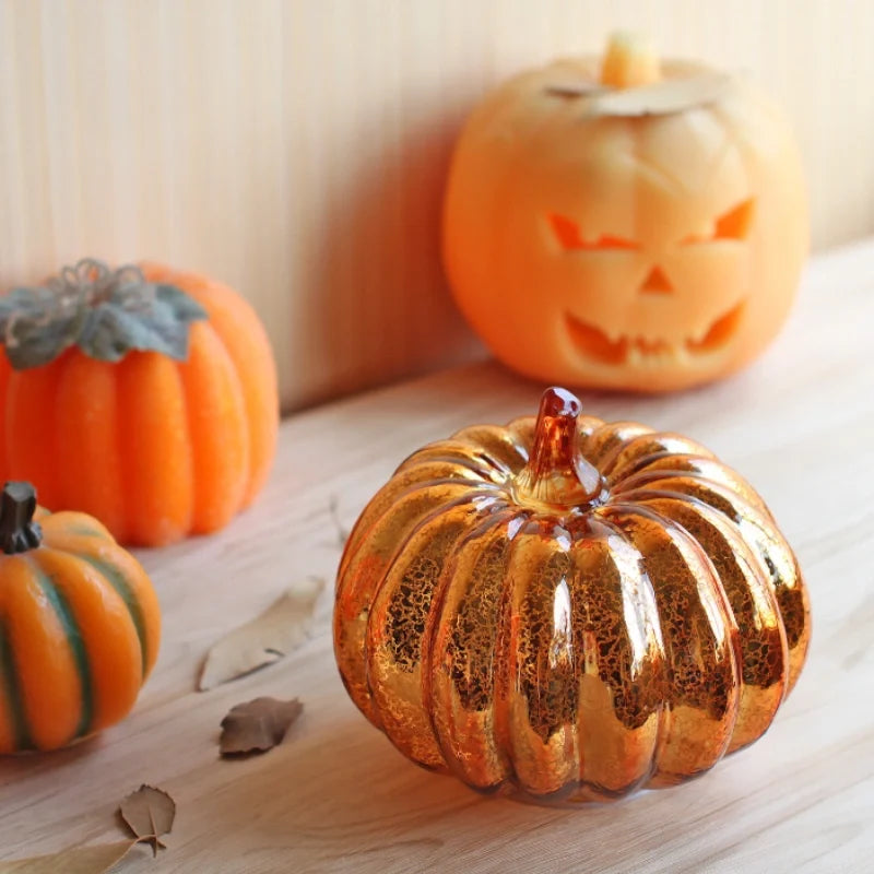 Pumpkin Light, Hand Blown Mercury Glass Lamp, Single or Set of 3