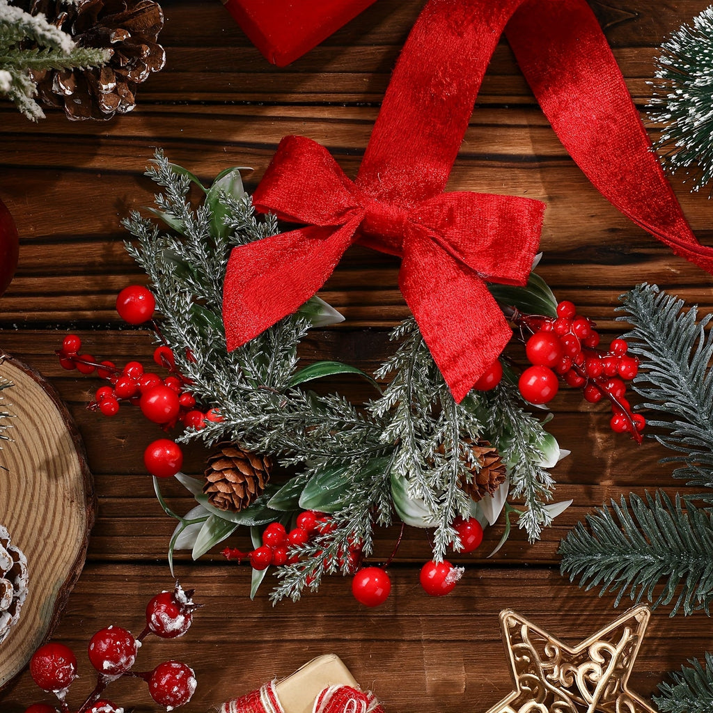 Christmas Wreath with Red Bow and Pinecones