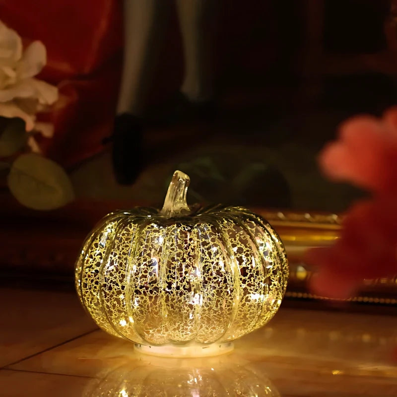 Pumpkin Light, Hand Blown Mercury Glass Lamp, Single or Set of 3