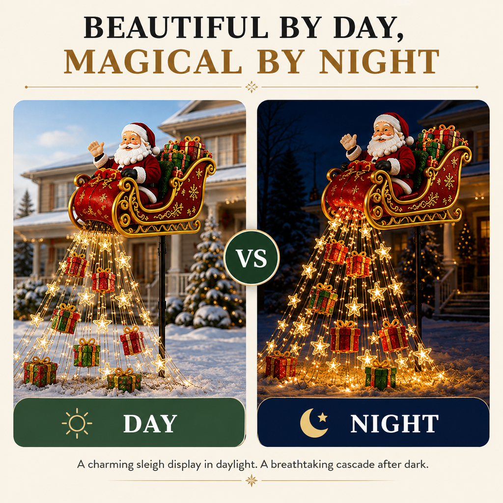 Solar Christmas lights Santa sleigh yard stake - photo 4