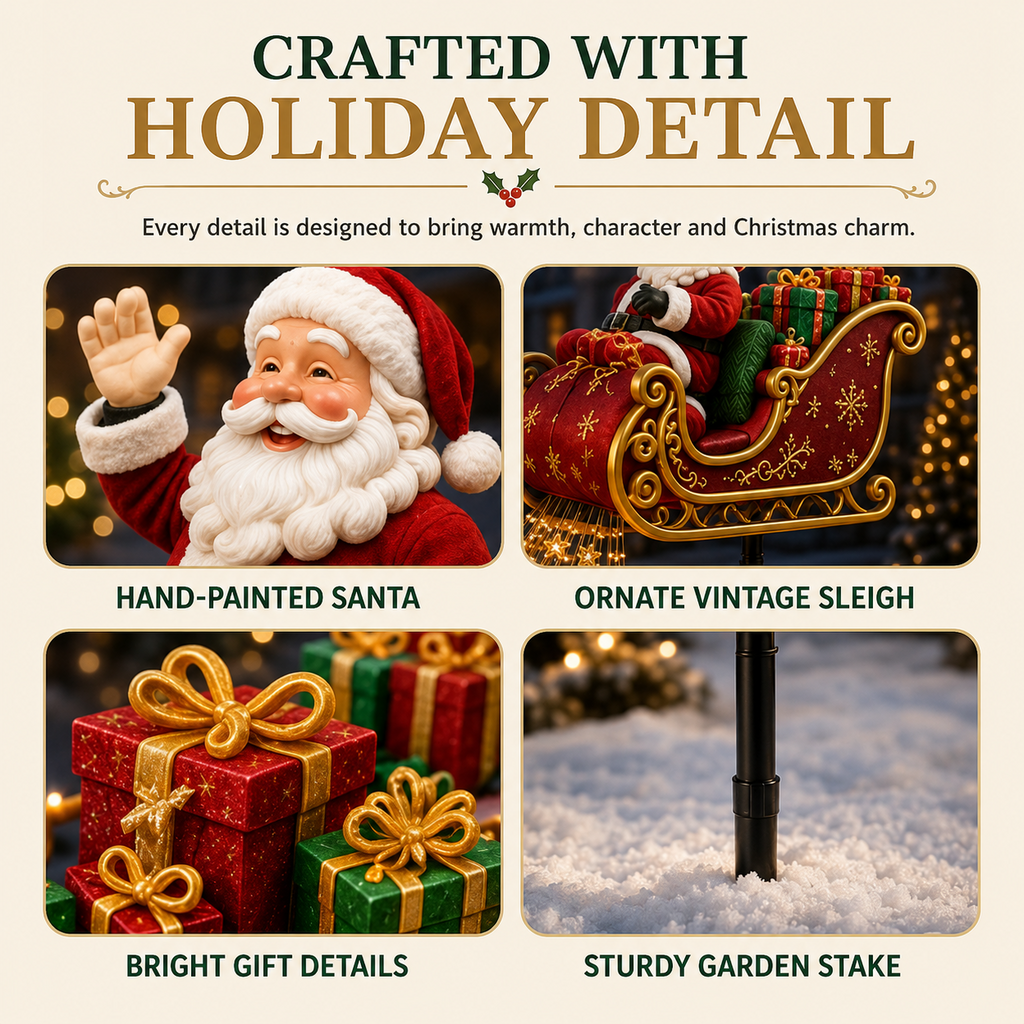 Solar Christmas lights Santa sleigh yard stake - photo 5