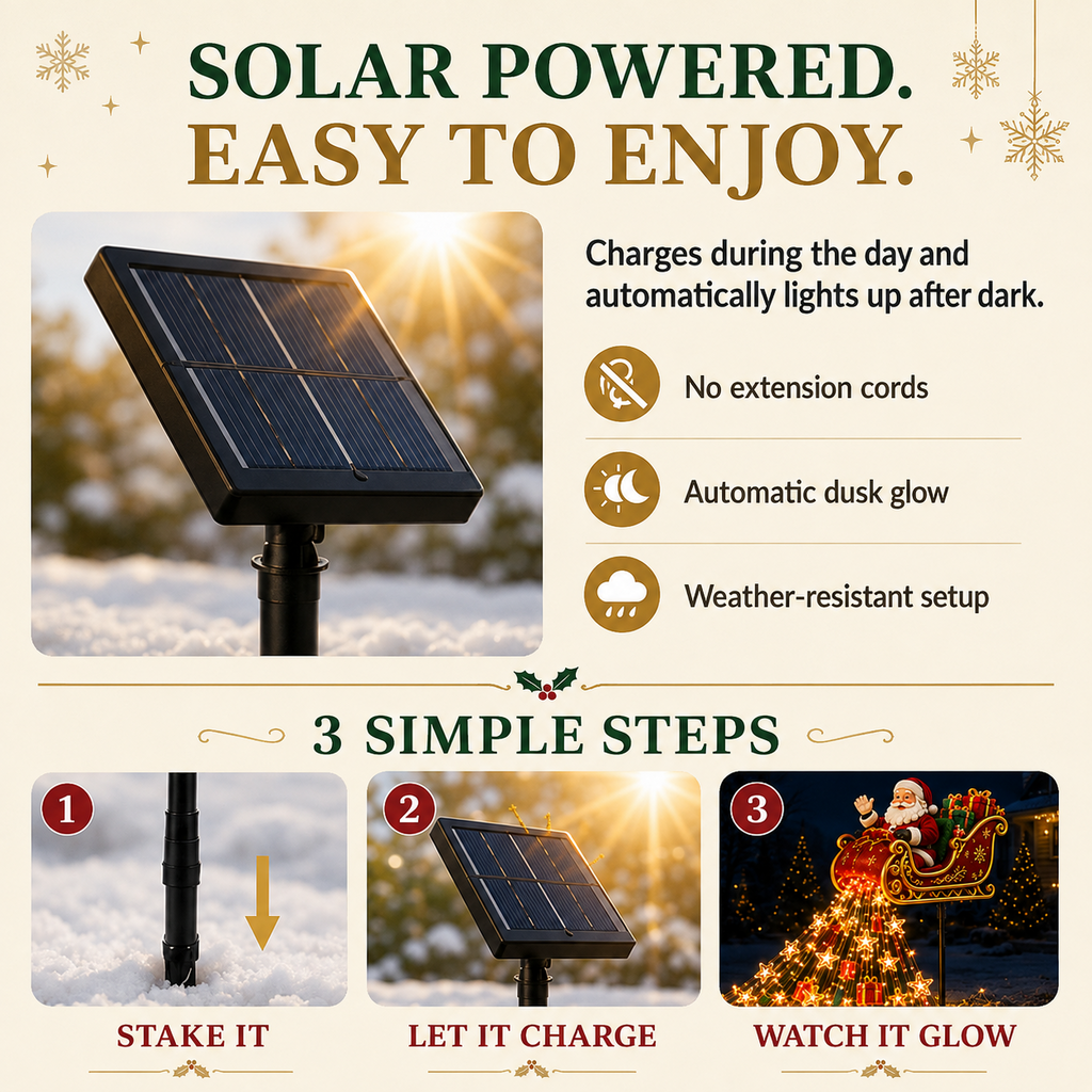 Solar Christmas lights Santa sleigh yard stake - photo 6