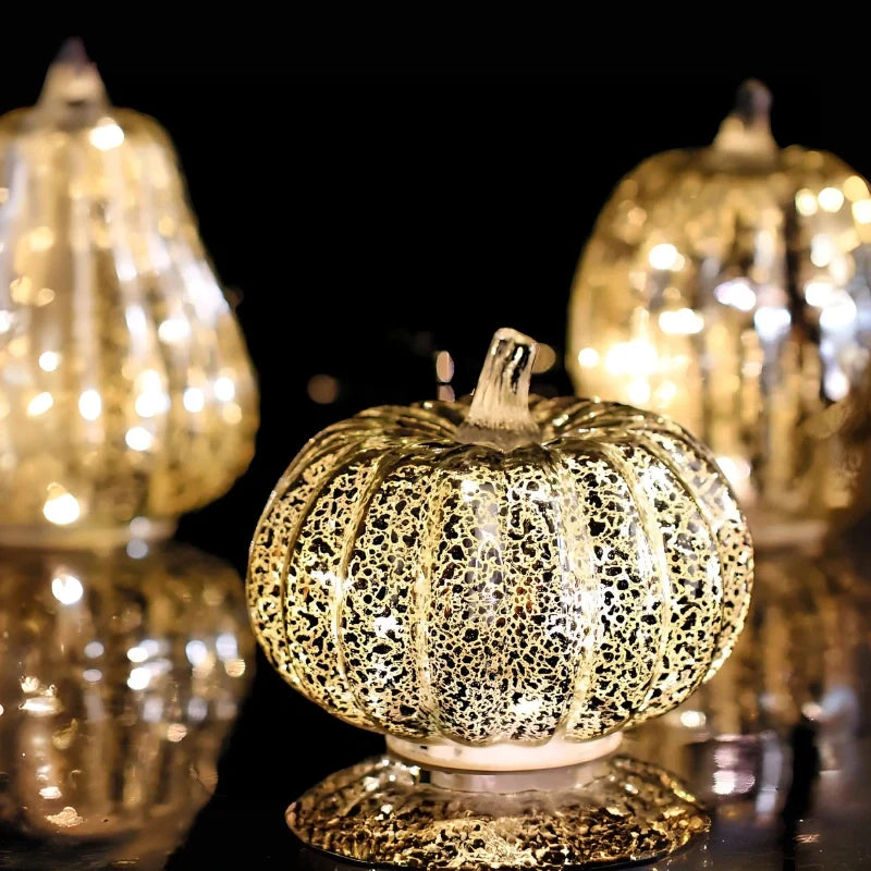 Pumpkin Light, Hand Blown Mercury Glass Lamp, Single or Set of 3