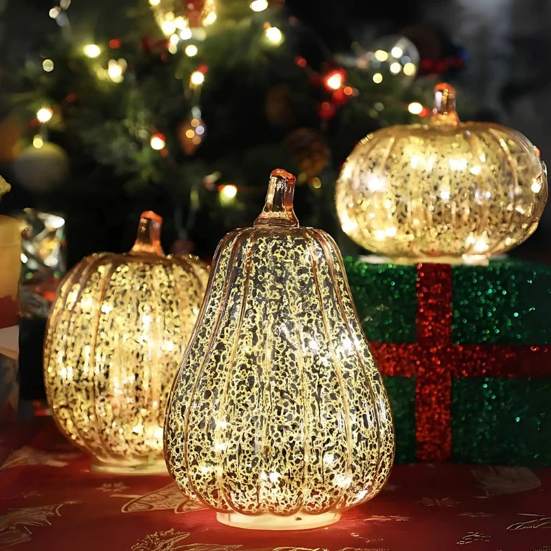 Pumpkin Light, Hand Blown Mercury Glass Lamp, Single or Set of 3