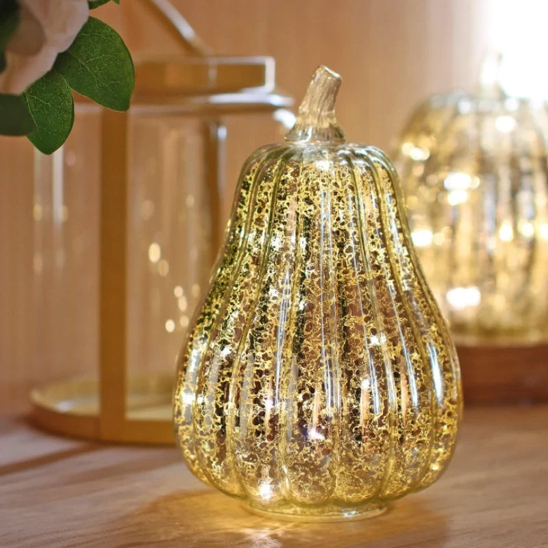 Pumpkin Light, Hand Blown Mercury Glass Lamp, Single or Set of 3