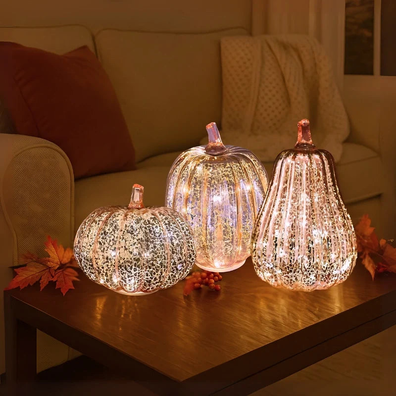 Pumpkin Light, Hand Blown Mercury Glass Lamp, Single or Set of 3
