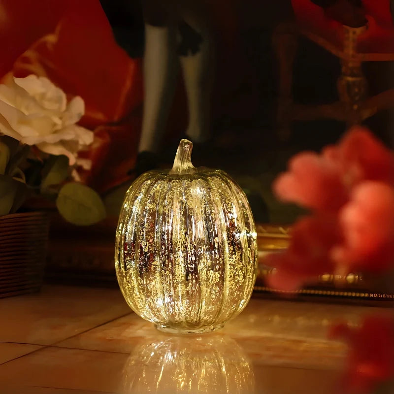 Pumpkin Light, Hand Blown Mercury Glass Lamp, Single or Set of 3