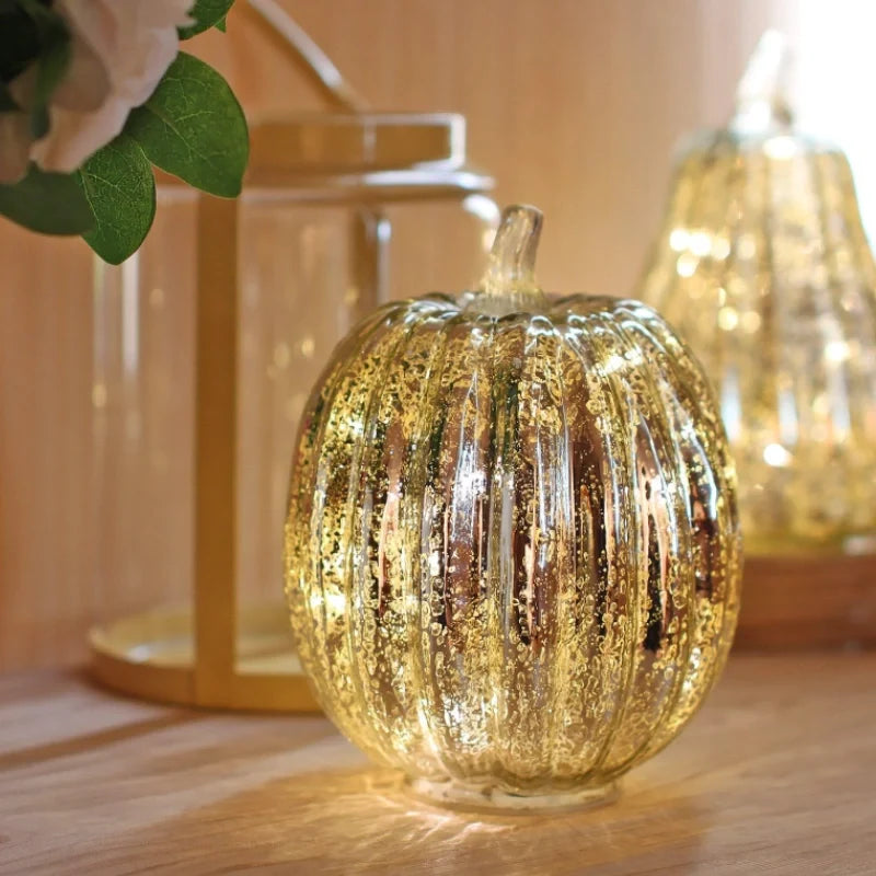 Pumpkin Light, Hand Blown Mercury Glass Lamp, Single or Set of 3