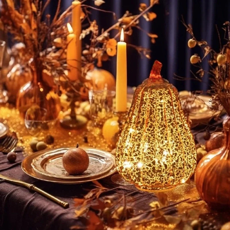 Pumpkin Light, Hand Blown Mercury Glass Lamp, Single or Set of 3