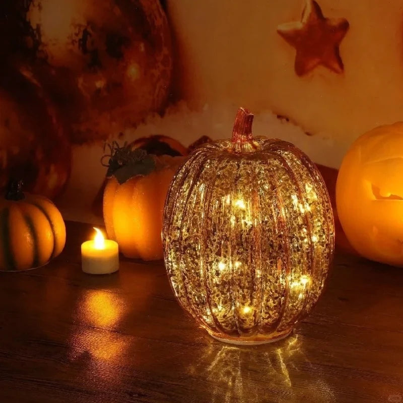 Pumpkin Light, Hand Blown Mercury Glass Lamp, Single or Set of 3
