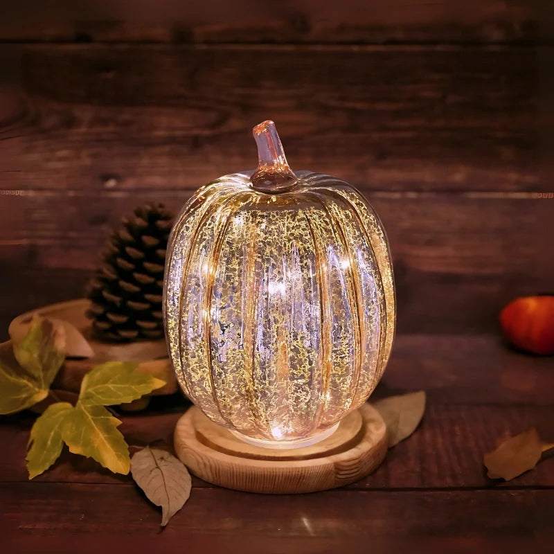 Pumpkin Light, Hand Blown Mercury Glass Lamp, Single or Set of 3