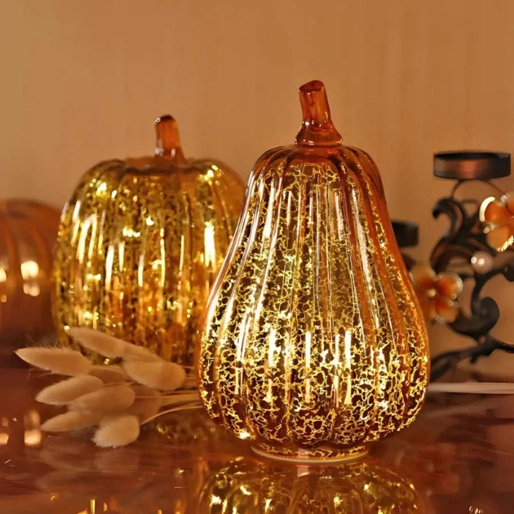 Pumpkin Light, Hand Blown Mercury Glass Lamp, Single or Set of 3