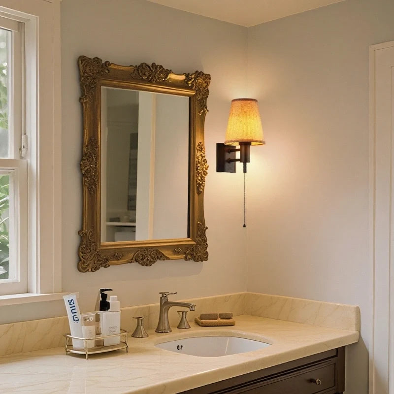 Battery wall lamp with fabric shade, product photo 3