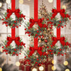 Christmas Wreath with Red Bow and Pinecones