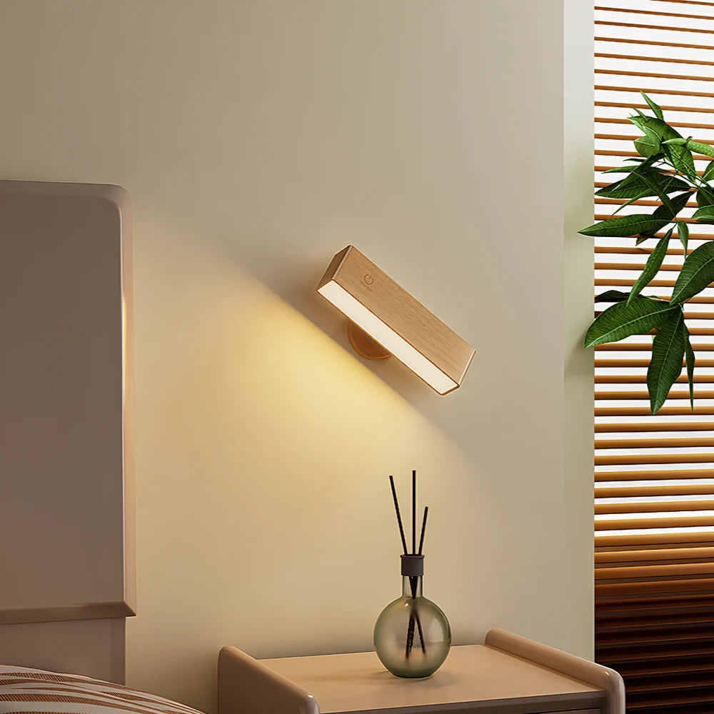 Rectangular ash wood rotatable wall light