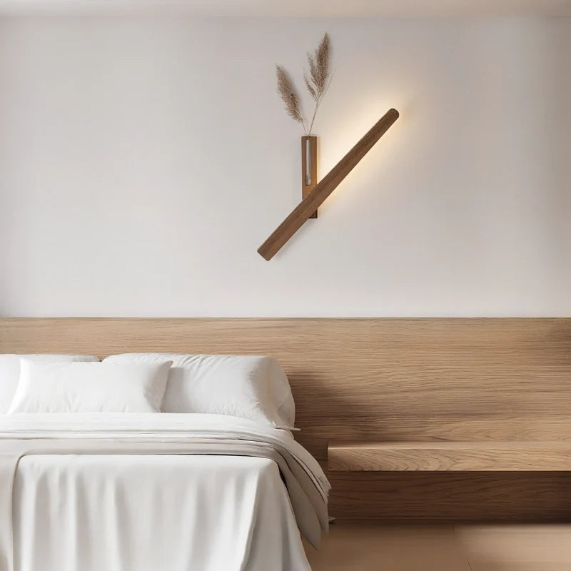 Wood vase wall light rotating head