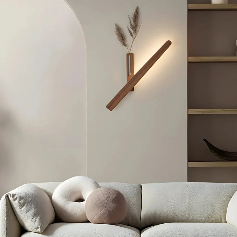 Wood vase wall light in a bedroom