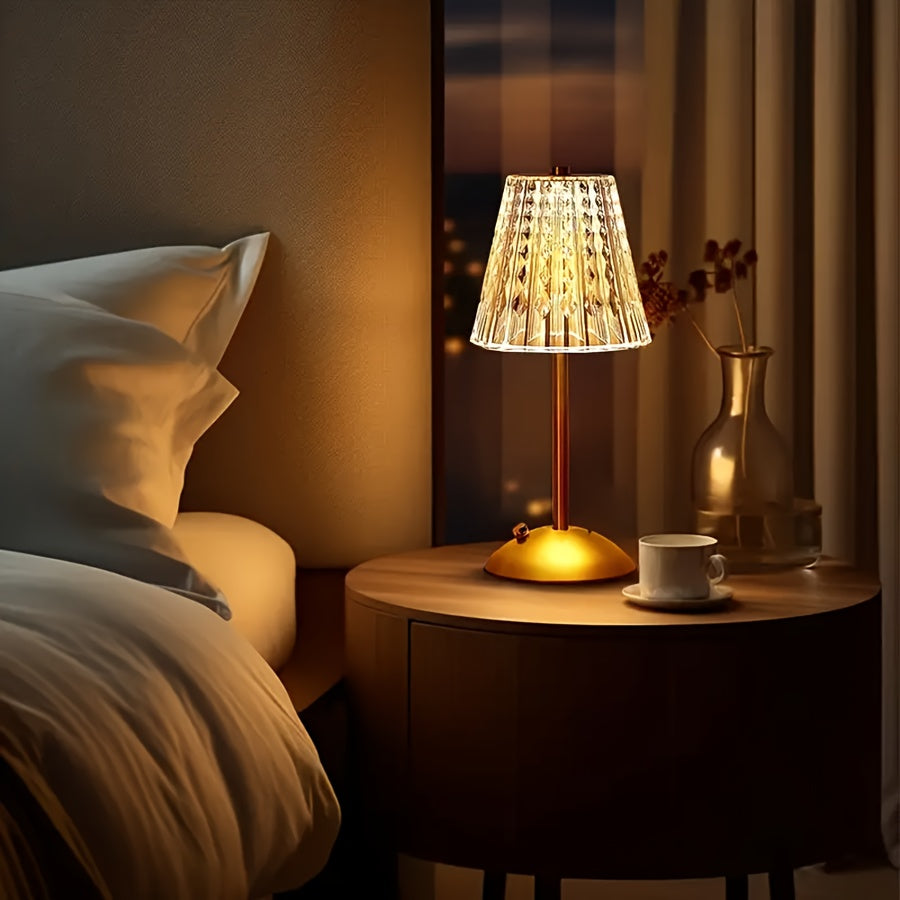 Cordless crystal table lamp with bronze base 6