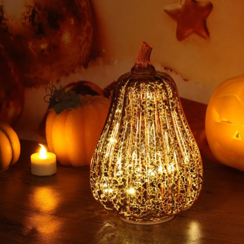 Pumpkin Light, Hand Blown Mercury Glass Lamp, Single or Set of 3