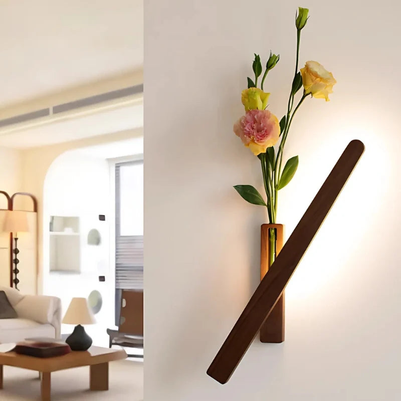 Walnut wood vase wall light, large
