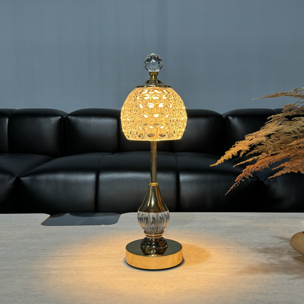 Gold art deco crystal lamp, cordless 6