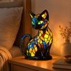 Cat Lamp, Stained Glass Night Light, Black Cat Table Lamp, 6.7 Inch