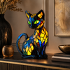 Cat Lamp, Stained Glass Night Light, Black Cat Table Lamp, 6.7 Inch