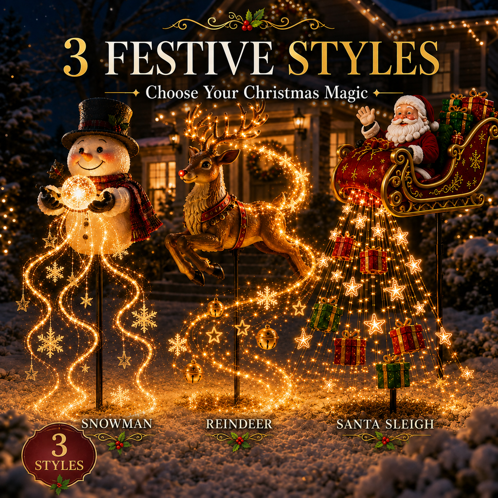 Solar Christmas lights Santa sleigh yard stake - photo 11
