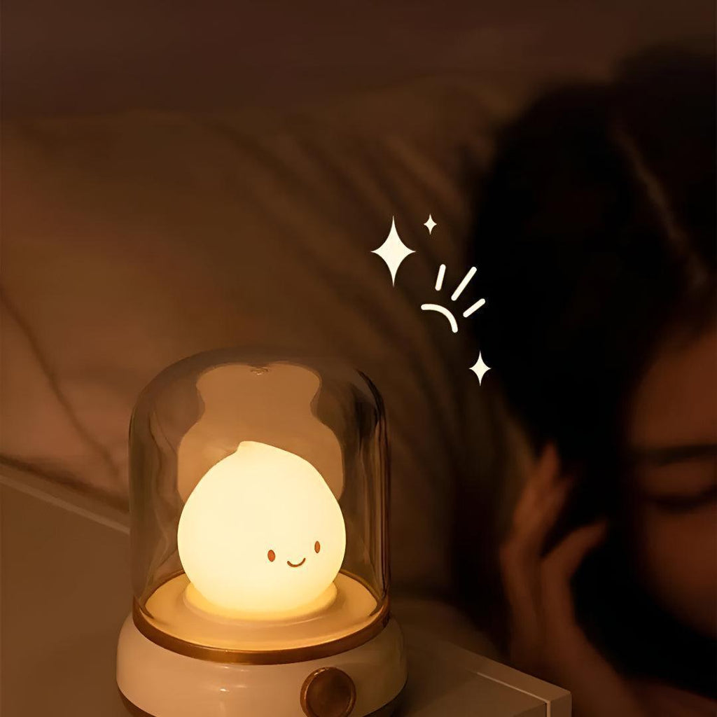 Cordless Table Lamp, Flame Night Light with Glass Dome, Rechargeable