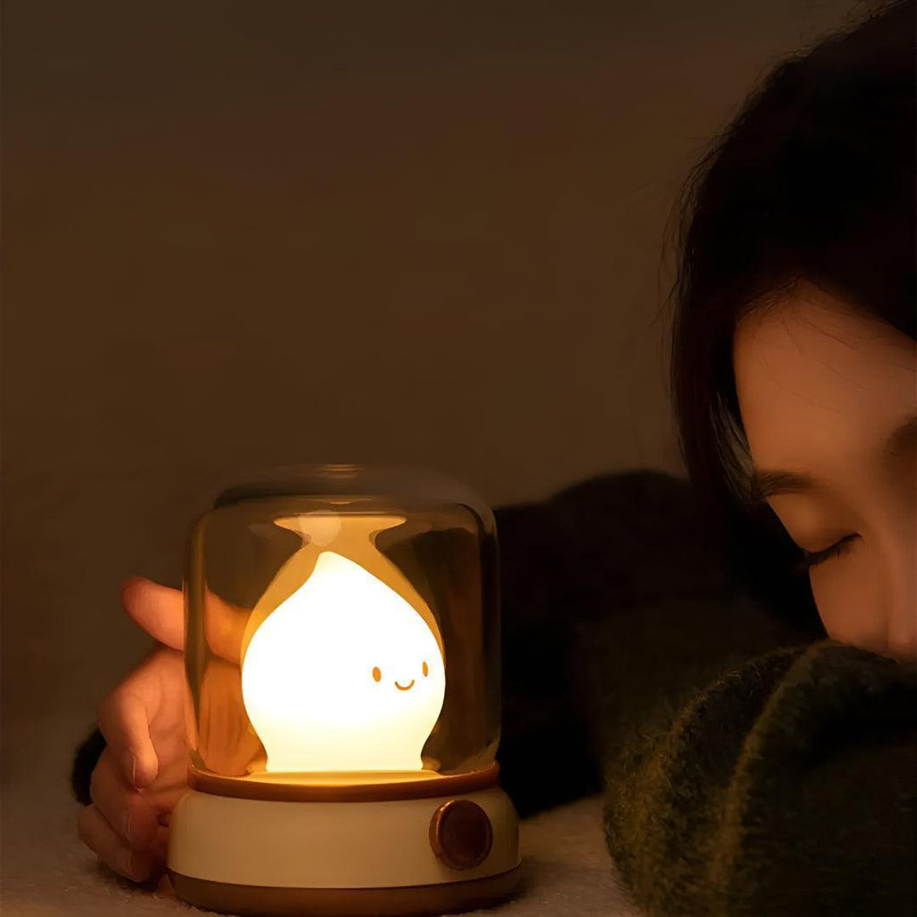 Cordless Table Lamp, Flame Night Light with Glass Dome, Rechargeable