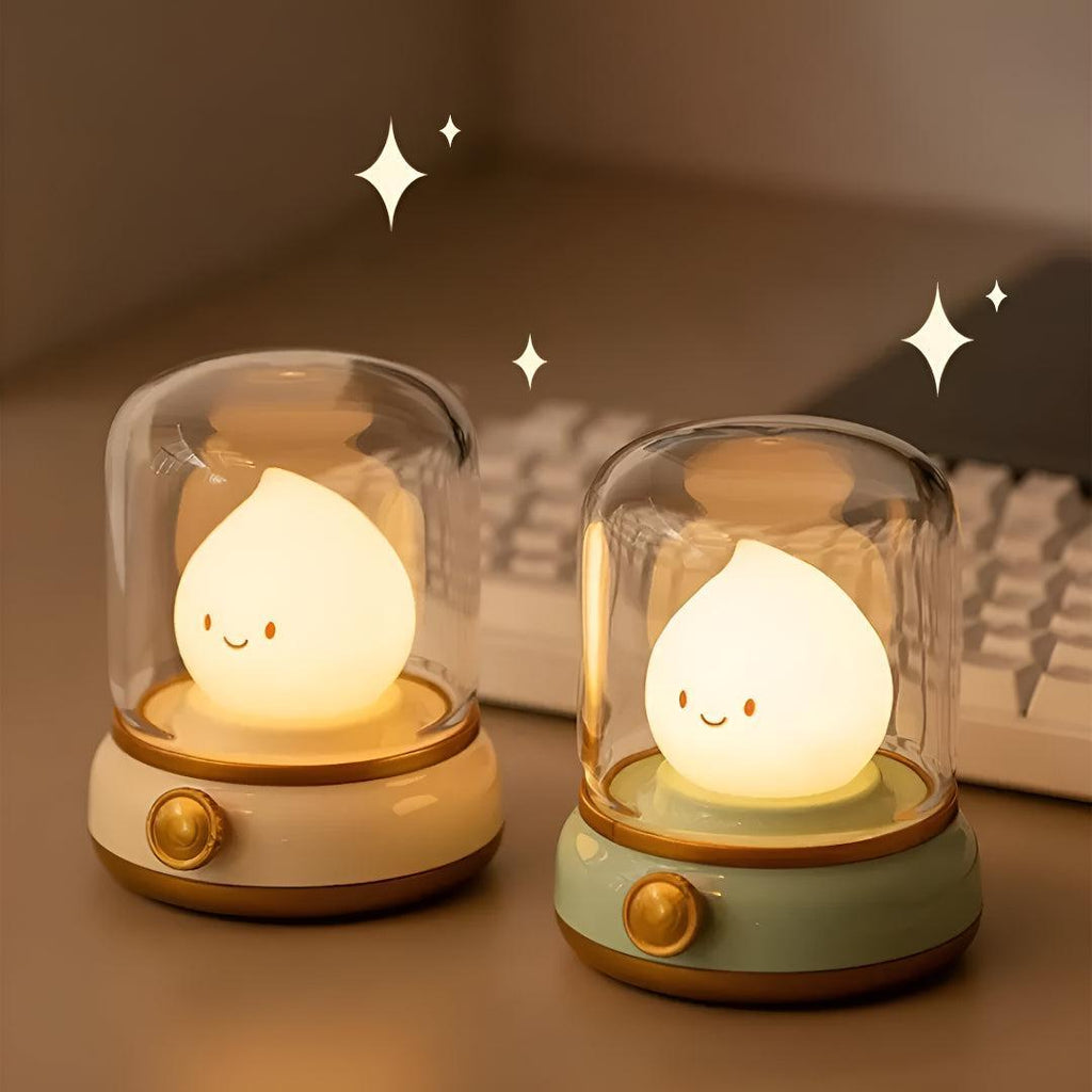 Cordless Table Lamp, Flame Night Light with Glass Dome, Rechargeable