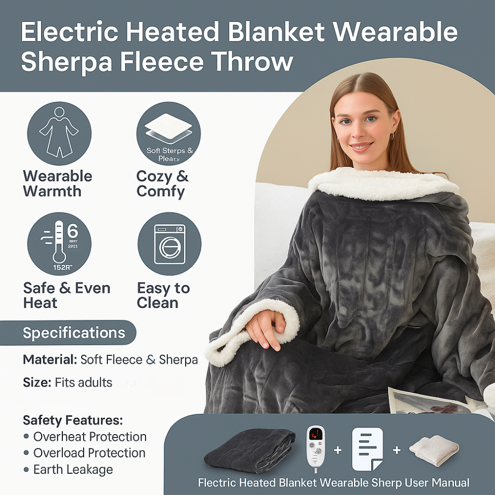 Wearable Heated Blanket with Foot Pocket