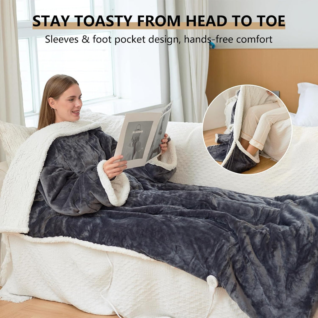 Wearable Heated Blanket with Foot Pocket