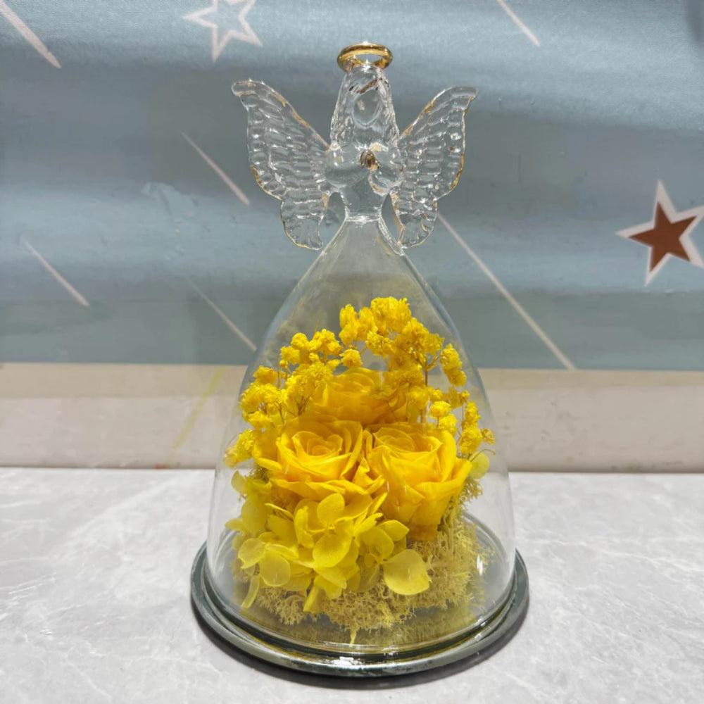 Preserved Rose and Angel in Glass Dome
