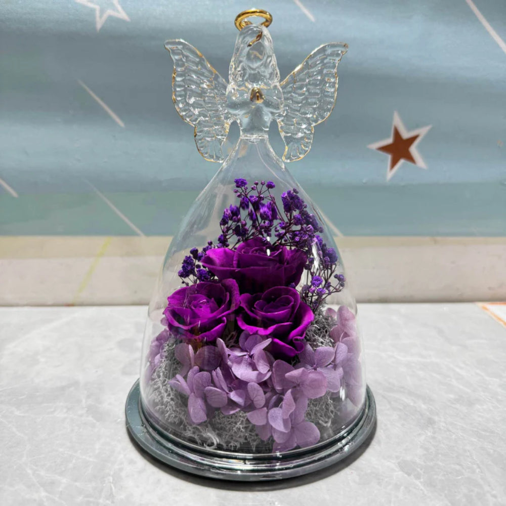 Preserved Rose and Angel in Glass Dome
