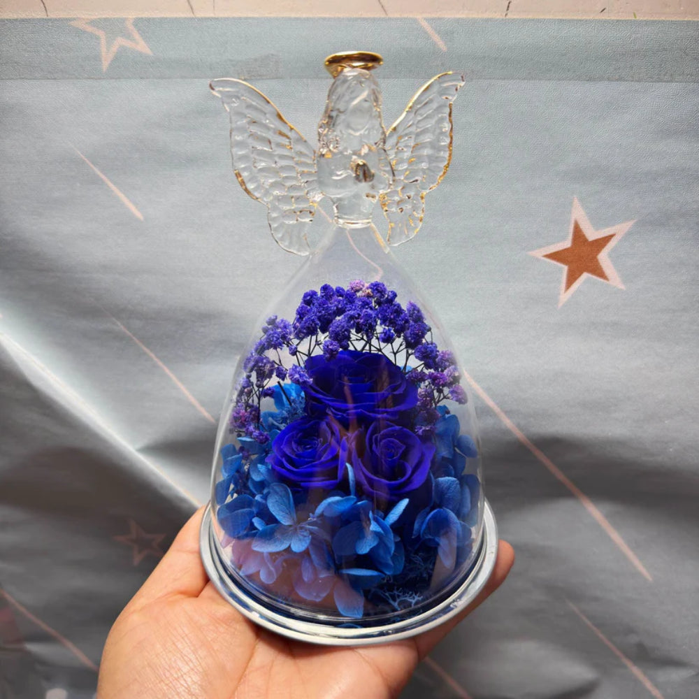 Preserved Rose and Angel in Glass Dome