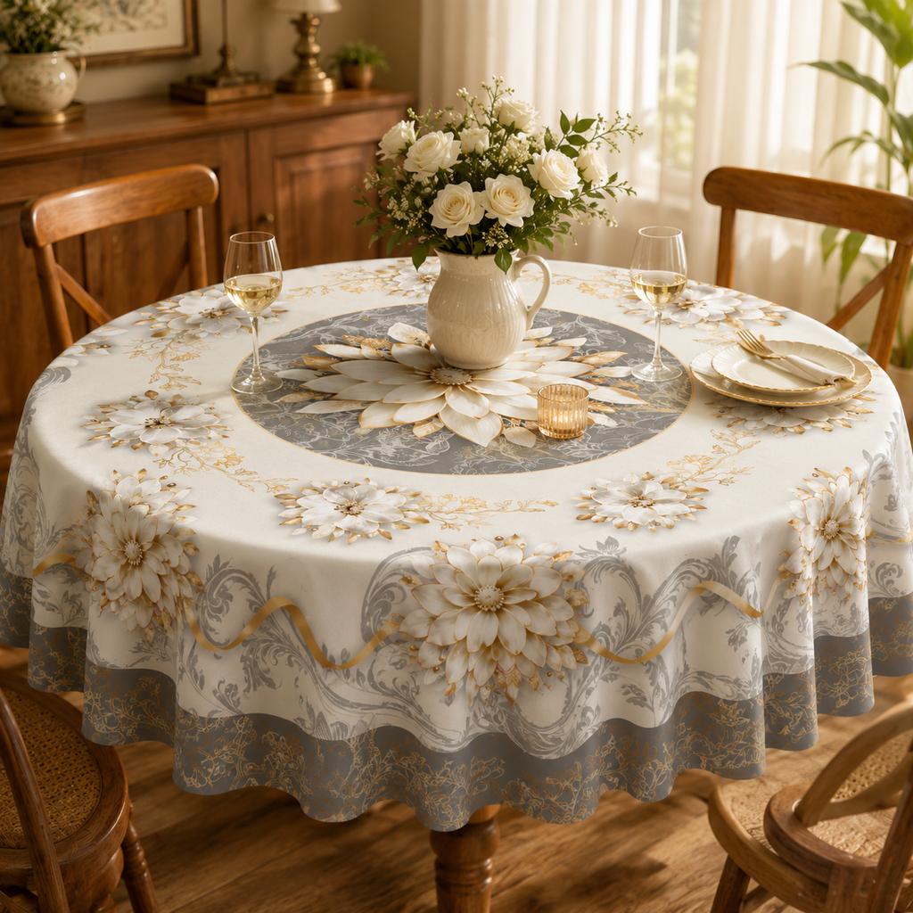Embossed gold floral waterproof tablecloth 1