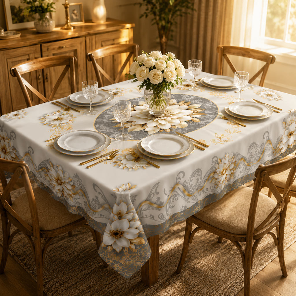 Embossed gold floral waterproof tablecloth 2