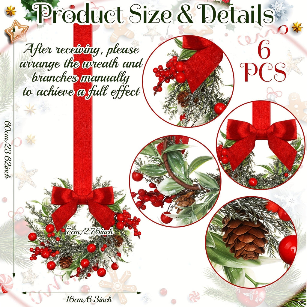 Christmas Wreath with Red Bow and Pinecones
