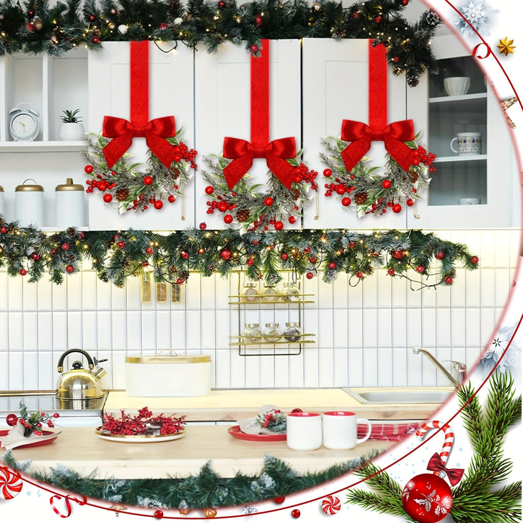 Christmas Wreath with Red Bow and Pinecones