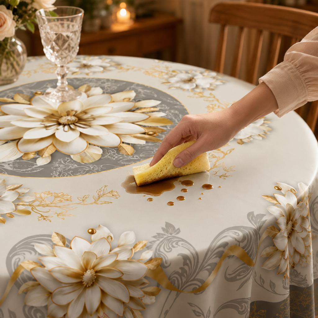 Embossed gold floral waterproof tablecloth 4