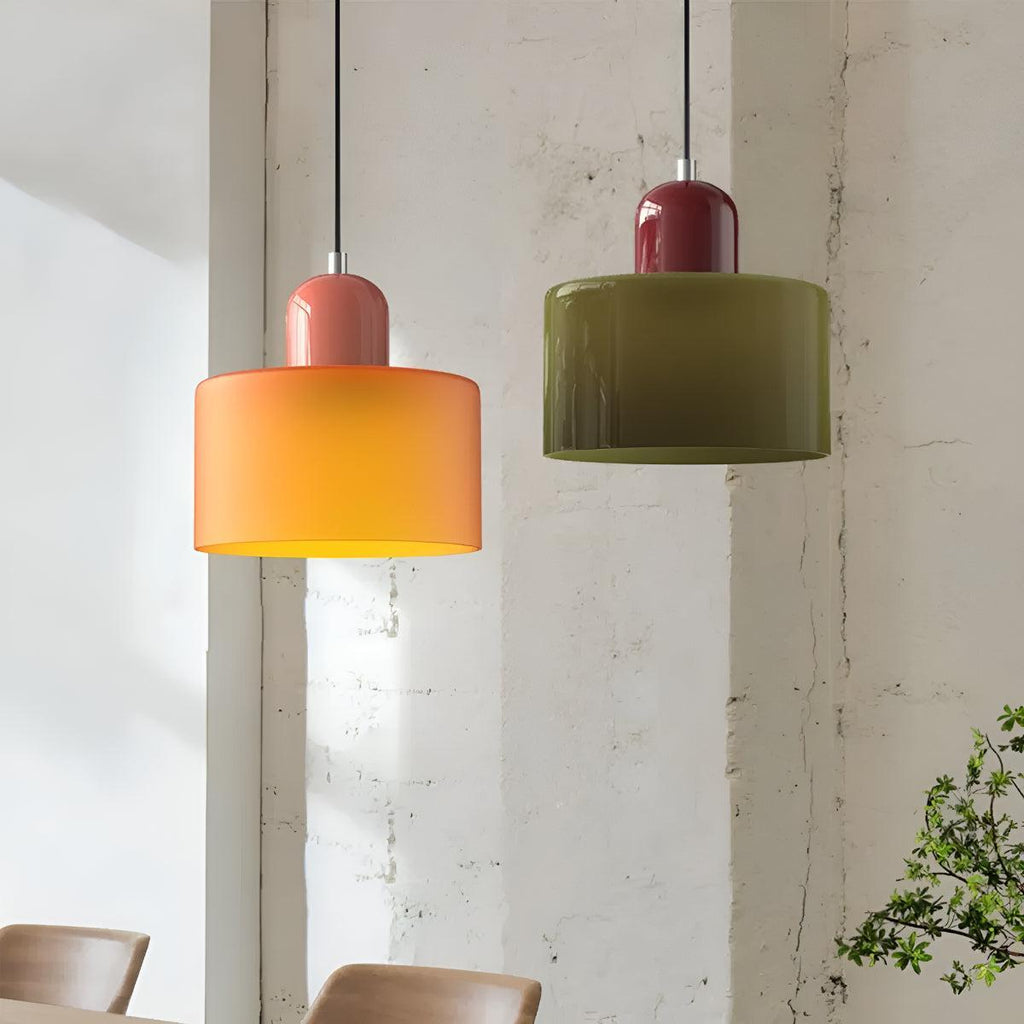 Bauhaus plug in pendant light, mid century glass