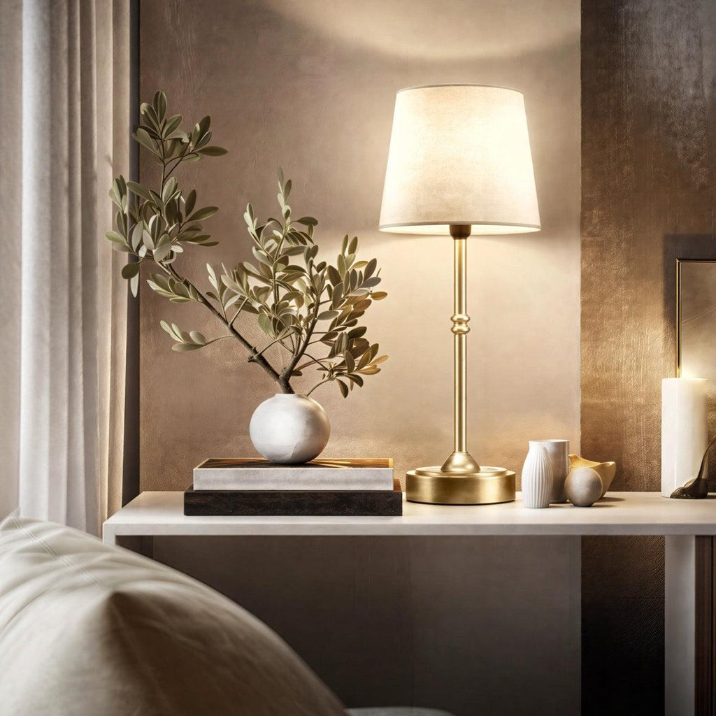 Cordless table lamp with linen shade 1