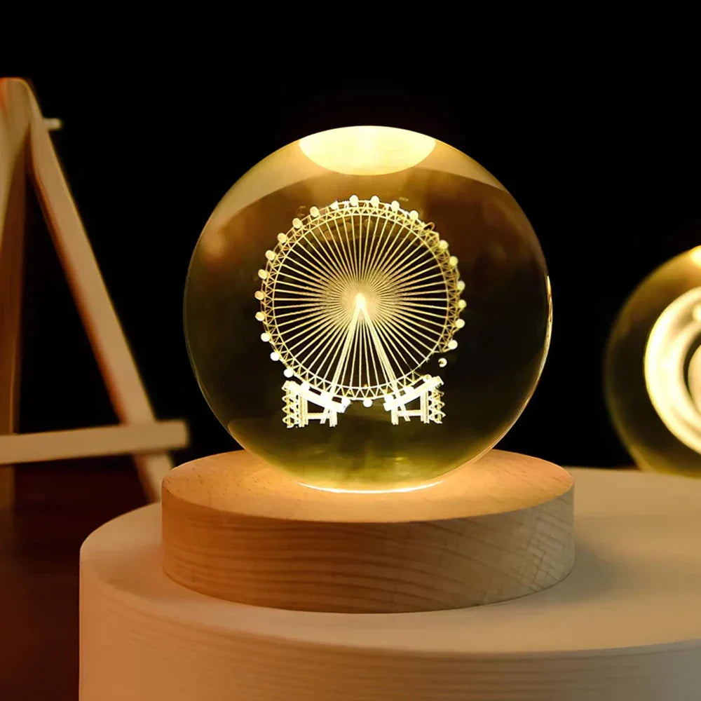 Crystal Ball Night Light, 3D Galaxy Planet Lamp, USB LED, 25 Designs