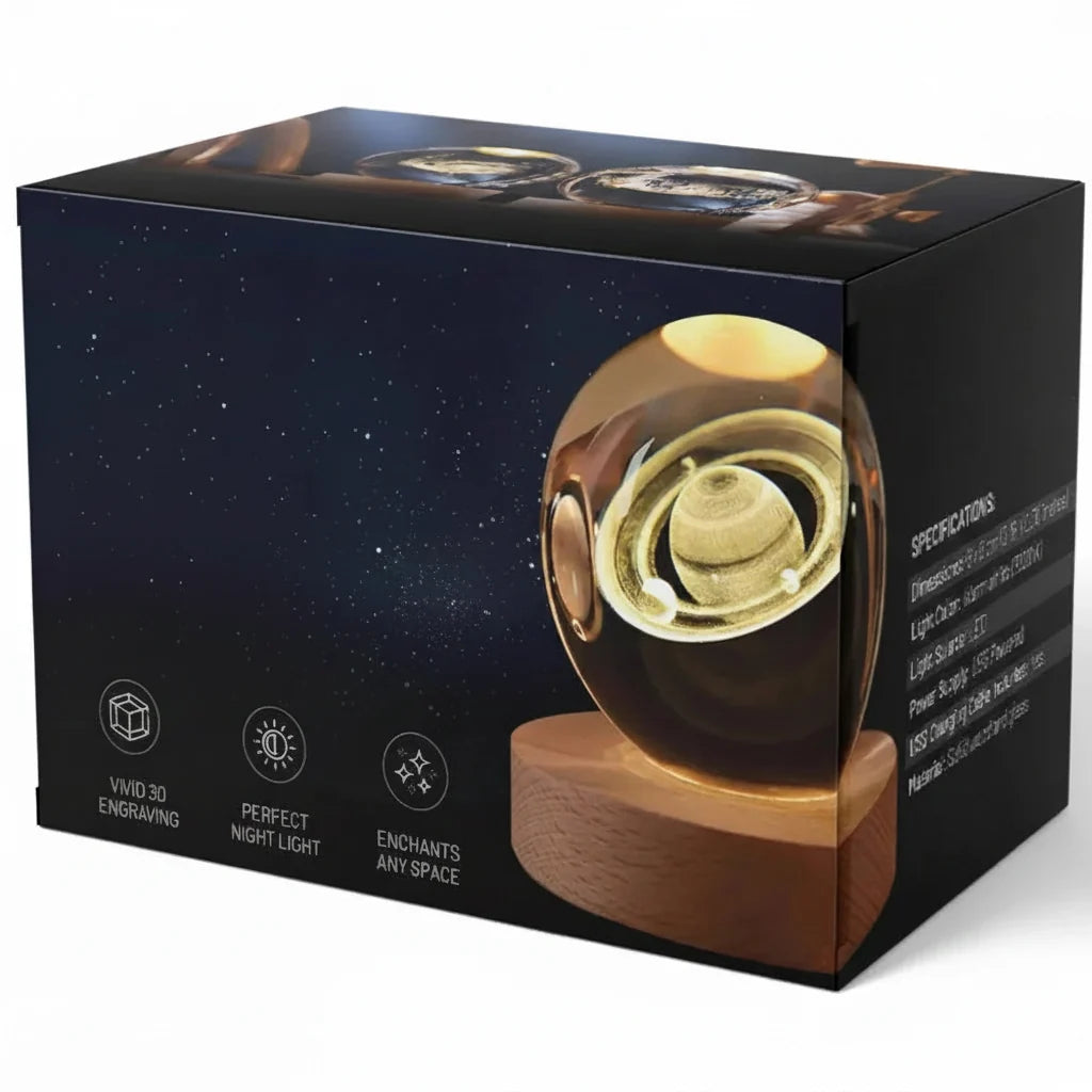 Crystal Ball Night Light, 3D Galaxy Planet Lamp, USB LED, 25 Designs
