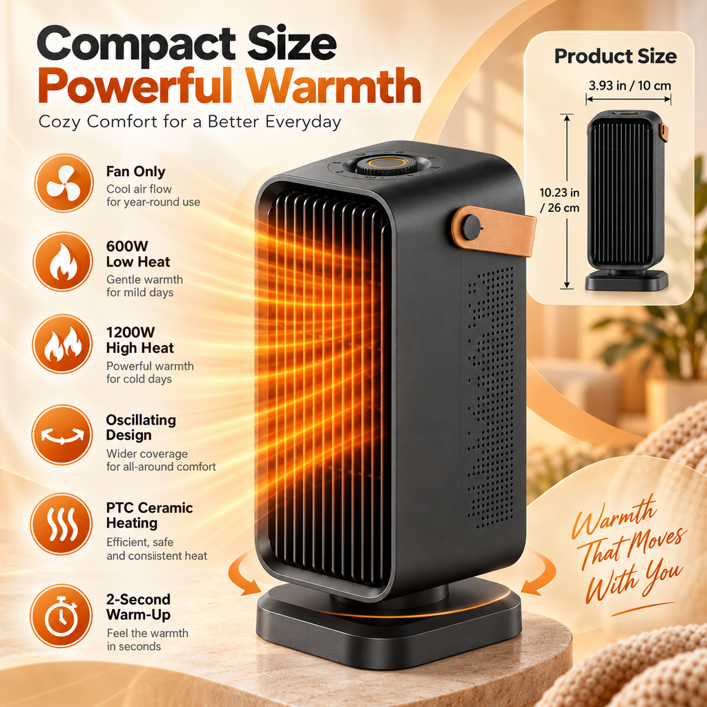 Compact ceramic oscillating space heater 4