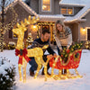 Lighted reindeer and sleigh outdoor Christmas decoration on a front lawn - photo 6